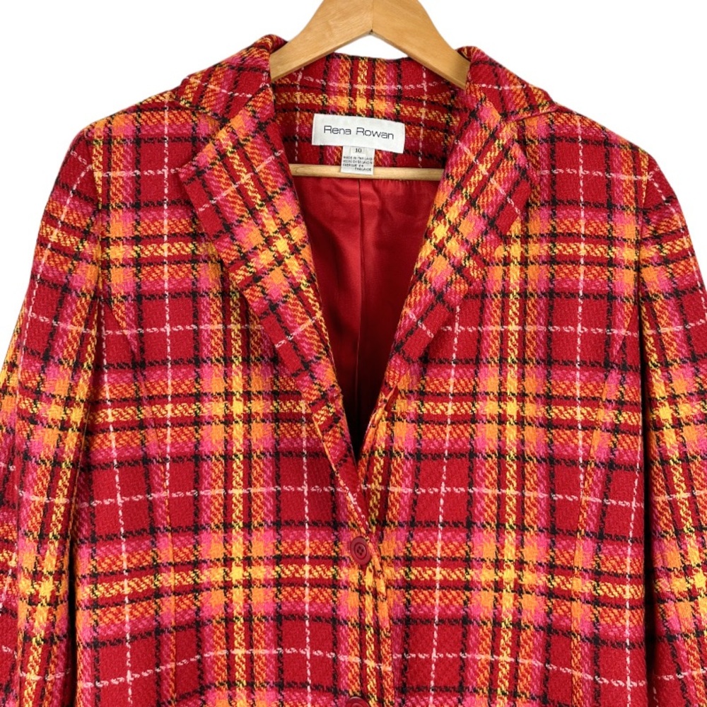 Vintage Rena Rowan Wool Longline Plaid Jacket Size 10 - Picture 4 of 10